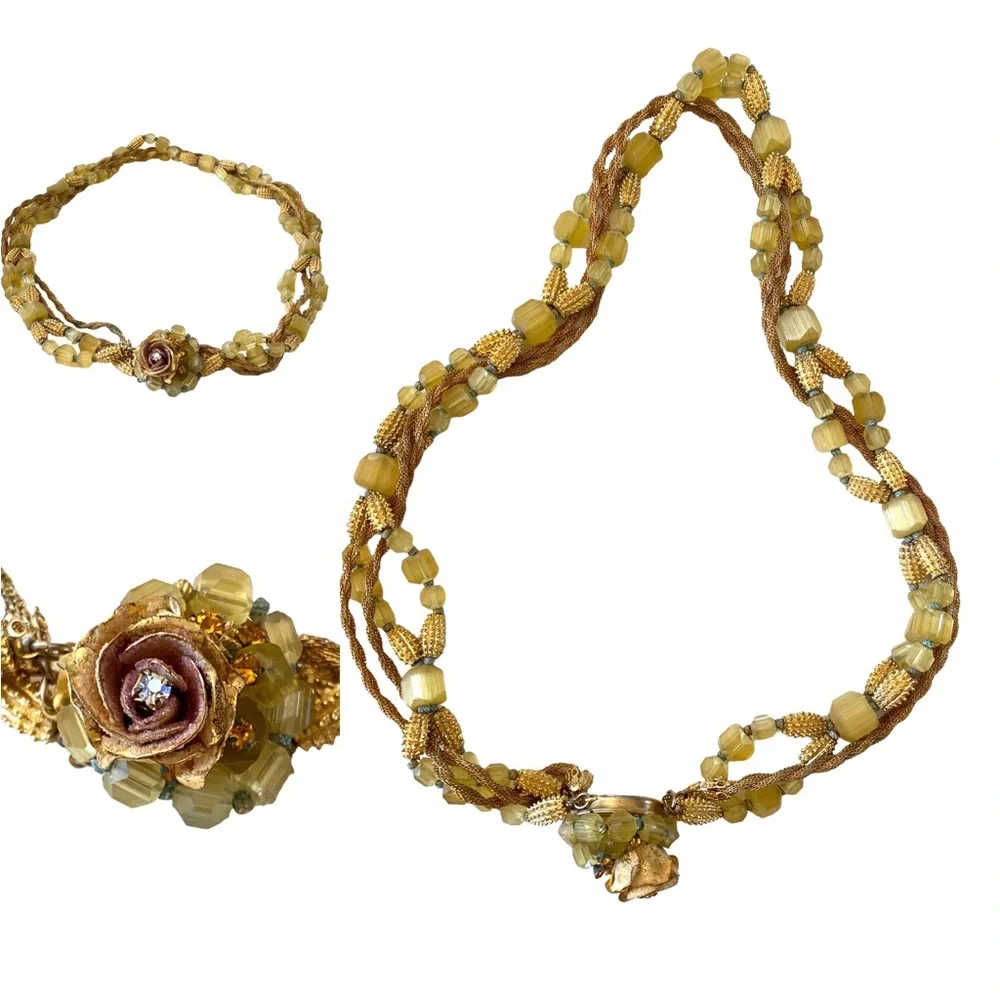 VINTAGE HATTIE CARNEGIE GLASS BEADED THREE STRAND TORSADE NECKLACE 20 3/4” - Picture 13 of 16